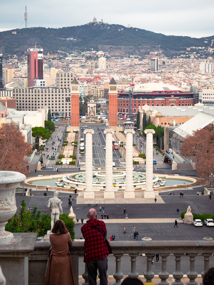 Scenic skyline of Barcelona with Montjuïc and Placa d'Espanya, capturing urban vibrancy.